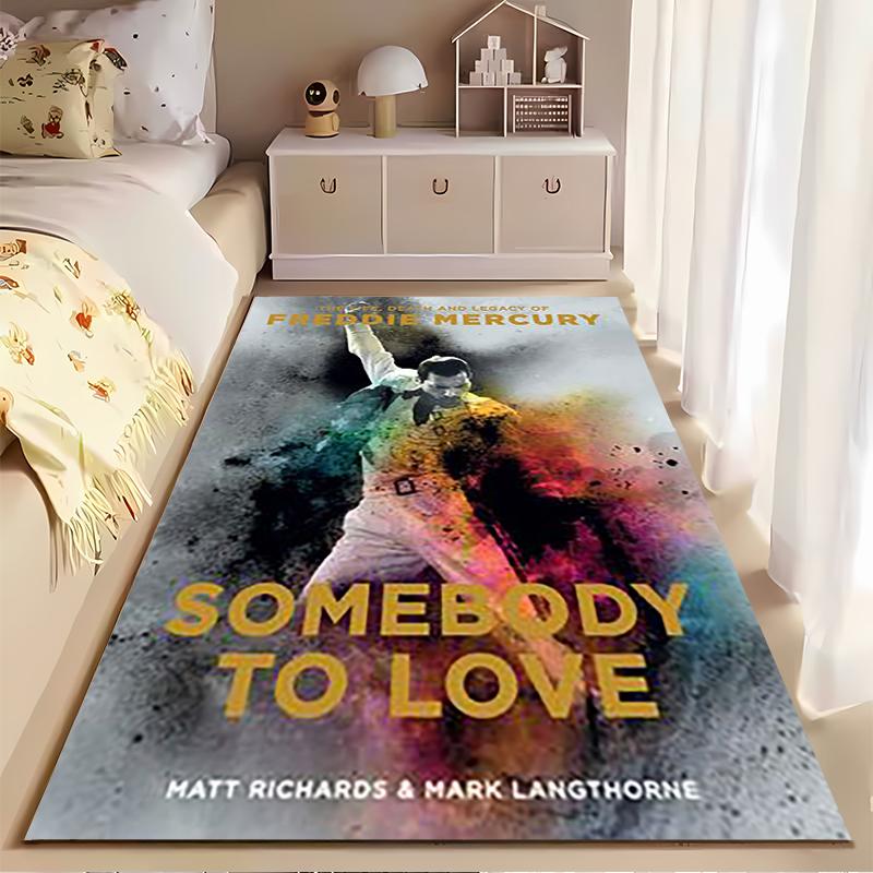 Pop Culture Area Rug, Freddie Mercury Queen Somebody to Love Book Poster, Man Cave Decor, Non-Slip Mat