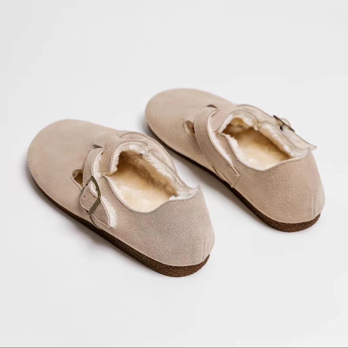 

Кожаная версия флисовые однопедальные пушистые туфли всеобъемлющие туфли женские Boken одинарные туфли 40 светло-серый