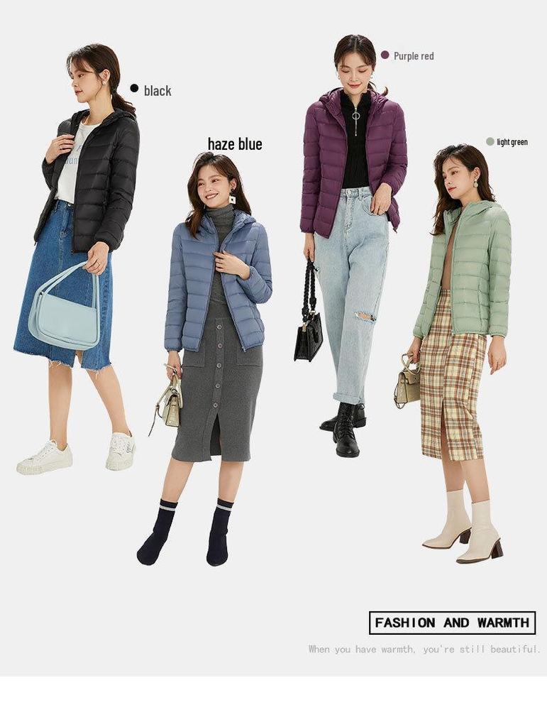 Women's Plus Size Lightweight Hooded Down Jacket - 90% Thin White Duck Down, Autumn/Winter Fashionable Outerwear