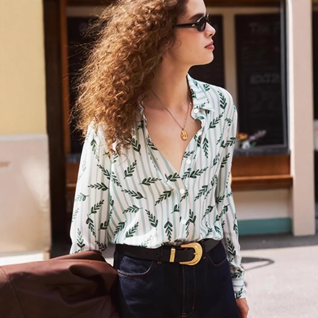 Long Sleeve Loose Casual All Over Print Shirt S