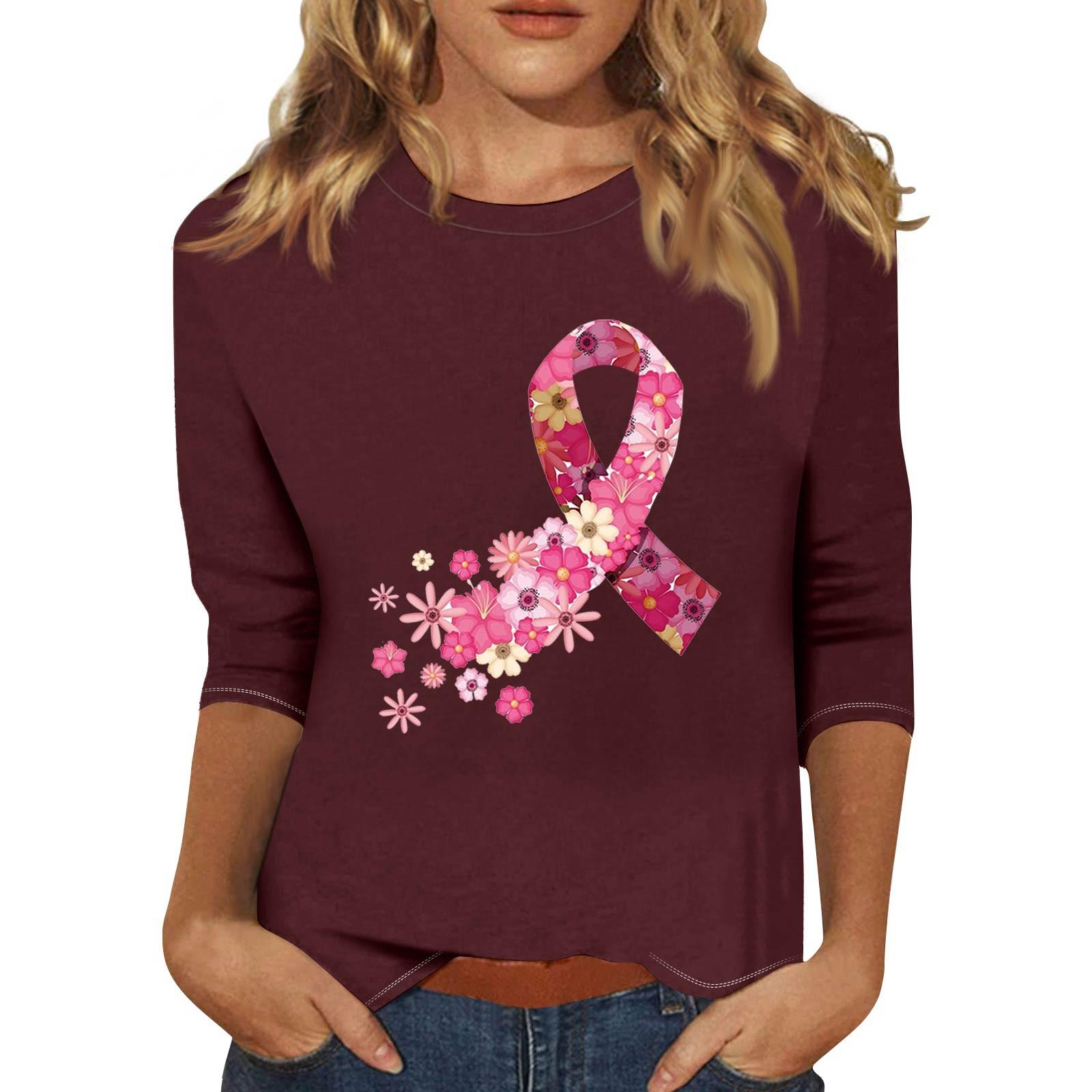 

Женская модная и повседневная футболка с круглым вырезом и рукавом семь четвертей XL винный