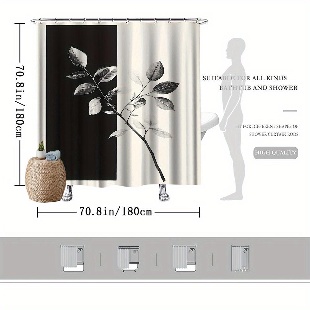 Elegant Floral Shower Curtain, Black & White Flower Print, Fade-Resistant Polyester, Four Seasons Bath Decor
