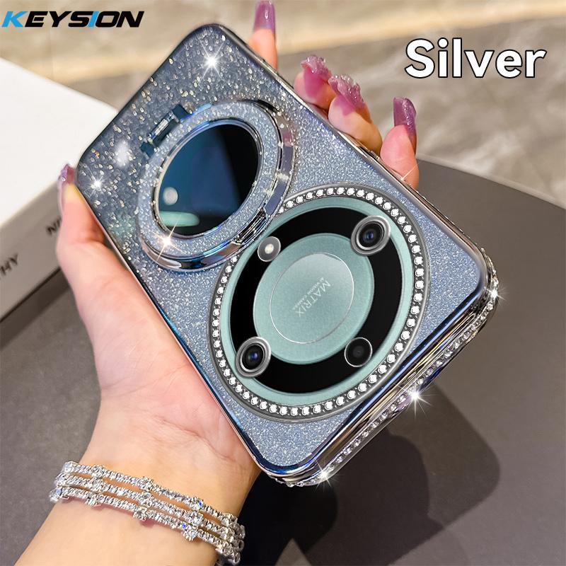 KEYSION Glitter Jewelled Magnetic Phone Case for HONOR X9b 5G X9A 5G Makeup Mirror Stand Shockproof Cover for Magic 6 5 Lite 5G