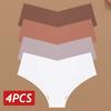 4PCS Women Seamless Briefs Sexy V-Waist Underwear 10 Solid Colors Ice Silk No Trace Panties Female Breathable Intimates Lingerie
