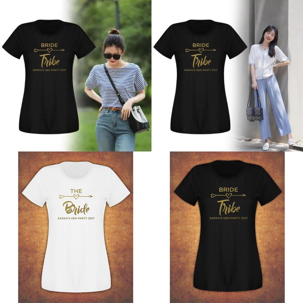 Bride Tribe Letter Print Short Sleeve T Shirt For Women Breathable Fashion Casual Wear