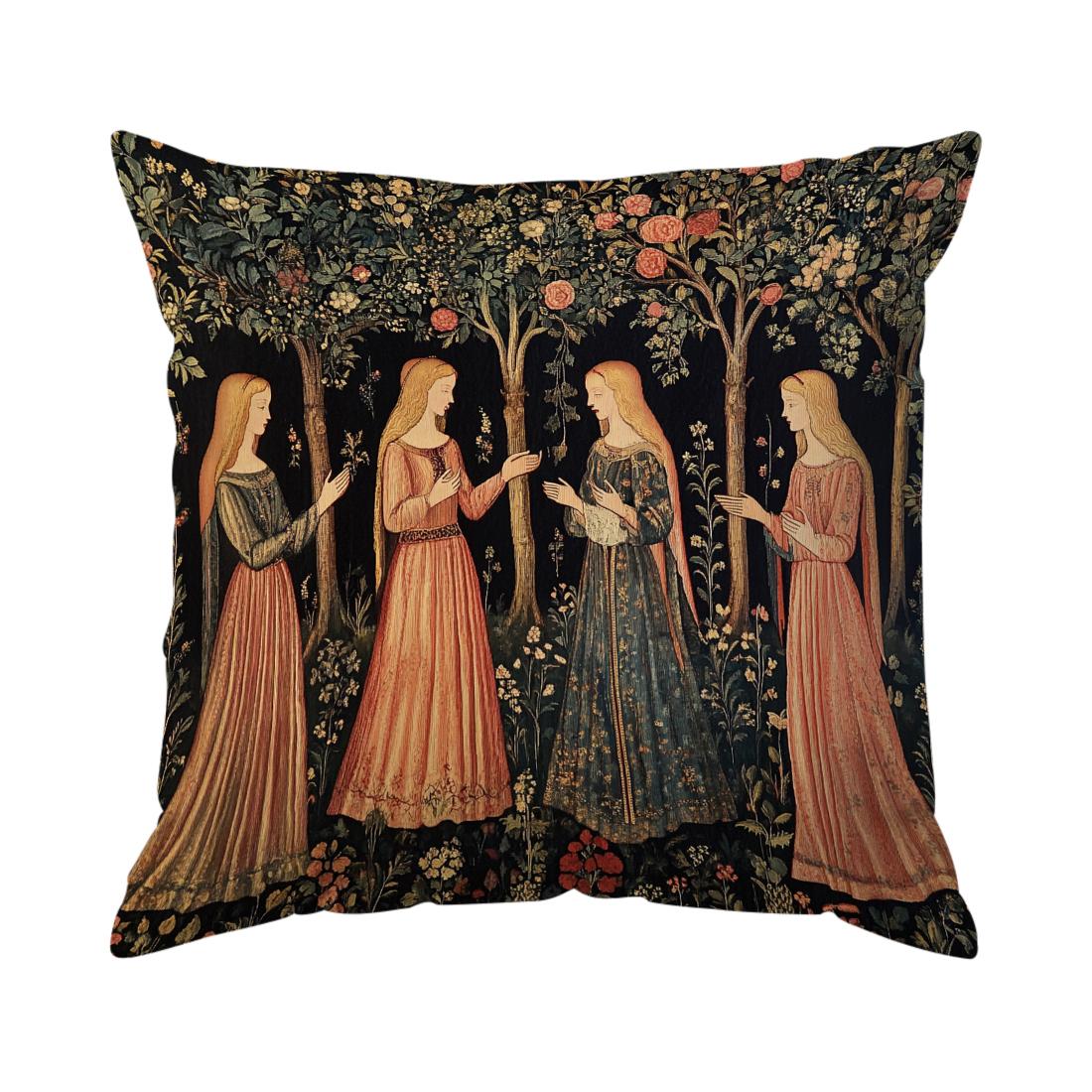 Middeleeuwse Stijl Kussenhoes Bedrukt Polyester 45x45cm Sierkussenhoes Decoratieve Bankkussenhoes Huisdecoratie 45x45cm