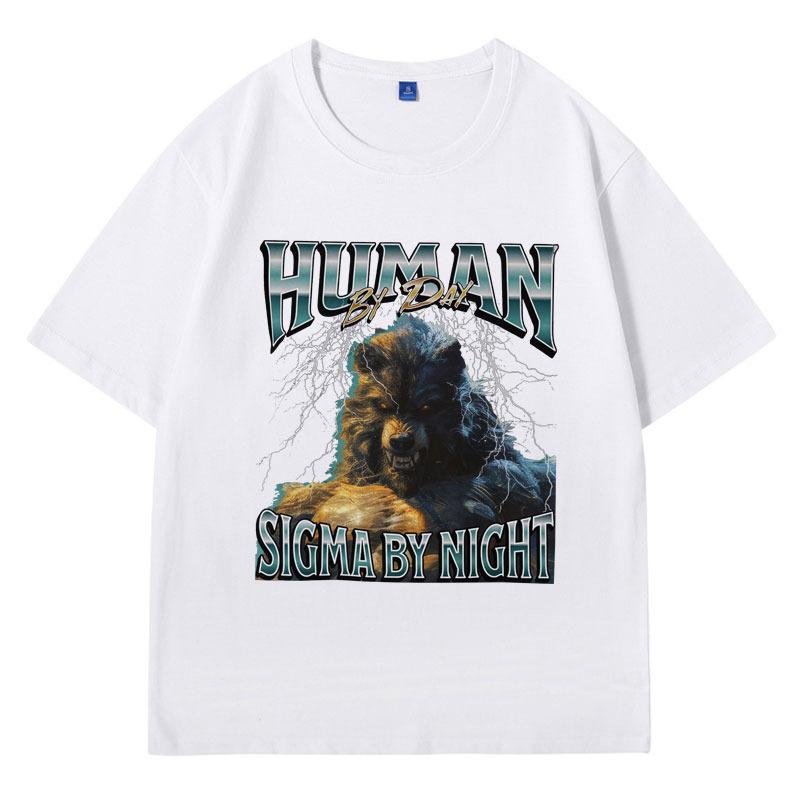 Mensch bei Tag Sigma bei Nacht 90er Grafik T-Shirts Herren Lustiges Meme Y2K Kleidung T-Shirt Vintage Oberteil Jungen Geburtstagsgeschenk für ihn T-Shirt