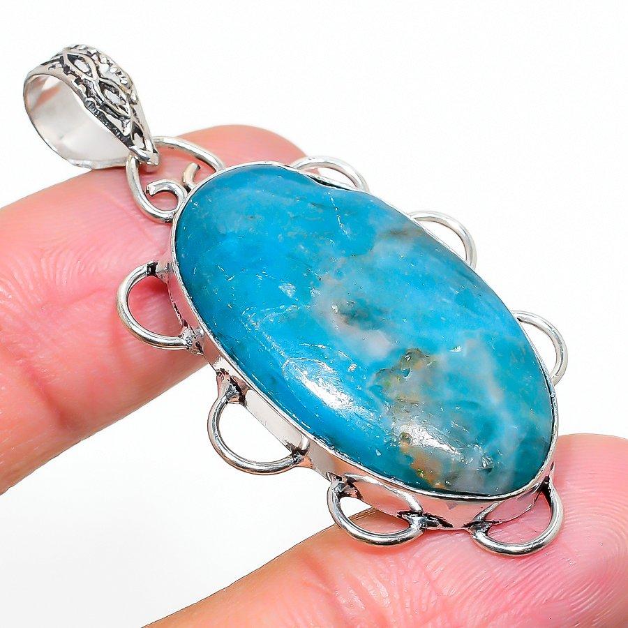 

Natural Neon Blue Apatite Gemstone 925 Sterling Silver Pendant 2.09 K4p44