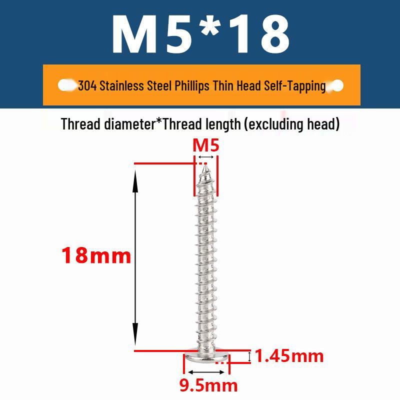 Yigu 304 Stainless Steel Phillips Thin Flat Head Self-Tapping Screw M2-M8, Countersunk Pointed Tail