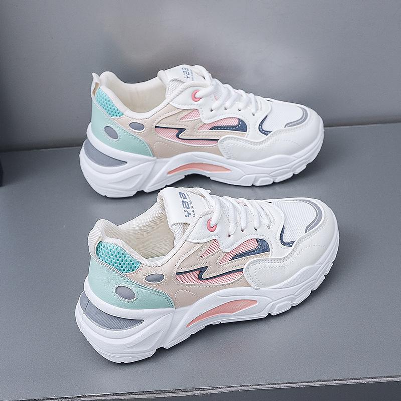 2025 Popular Spring Thick-soled Non-slip Dad Shoes Mesh Breathable Running Sneakers Fashionable Soft-soled Little White Shoes Women
