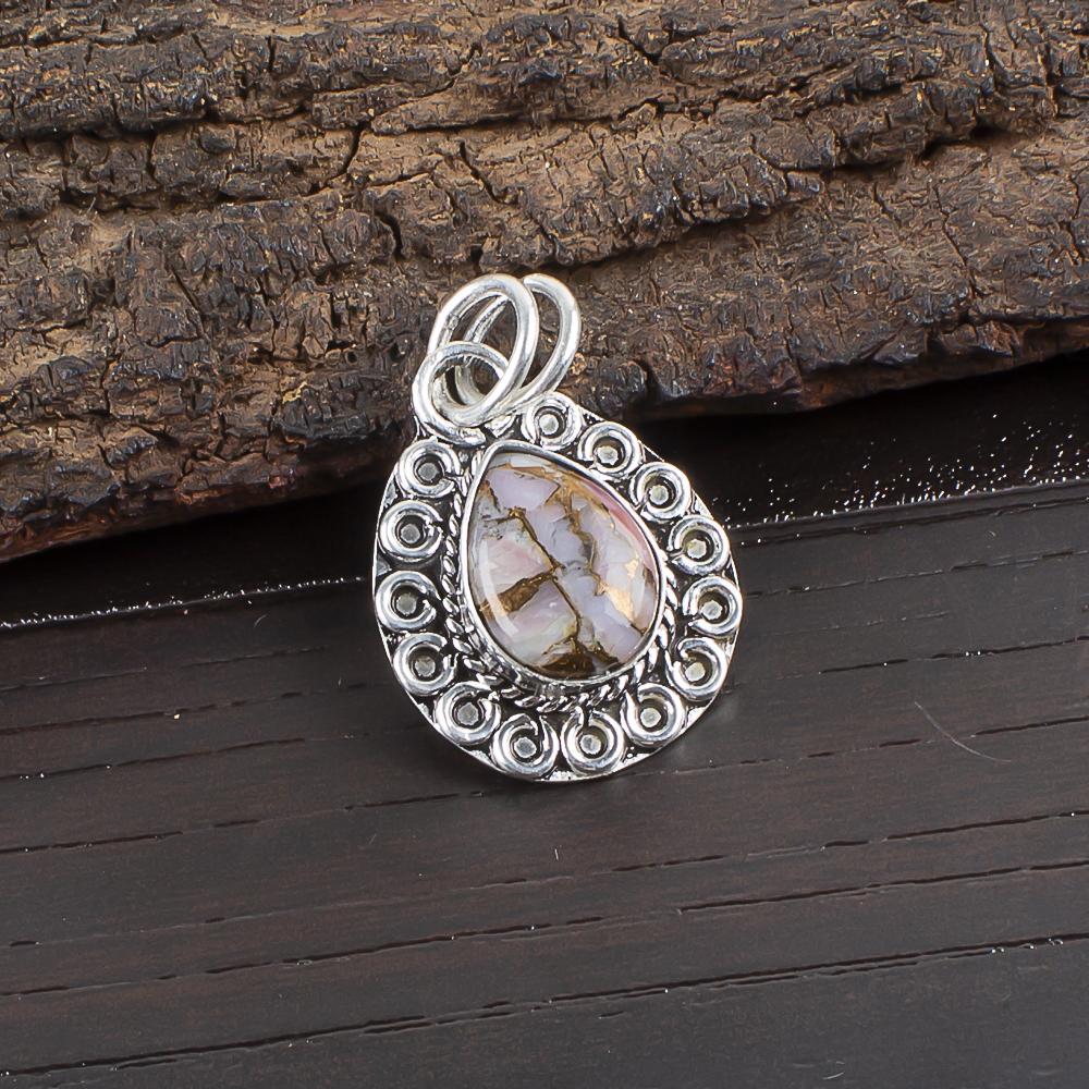 Pink Opal Copper Turquoise Pendant, Handmade Gemstone Pendant, 925 Solid Sterling Silver Pendant Antique Jewelry, For Engagement Gift
