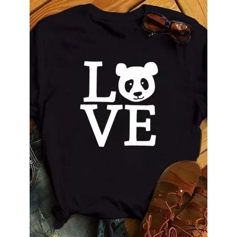 

Maycaur Summer Women T Shirt Loose Tops Cute Panda Heart Print Short Sleeve Female Loose Casual T-shirt Ladies Top Tee S