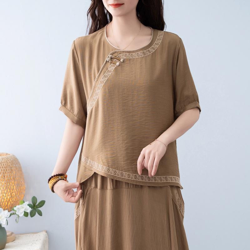 Fashionable Ethnic Midi Skirt Two-Piece Set for Women (2025 Summer)