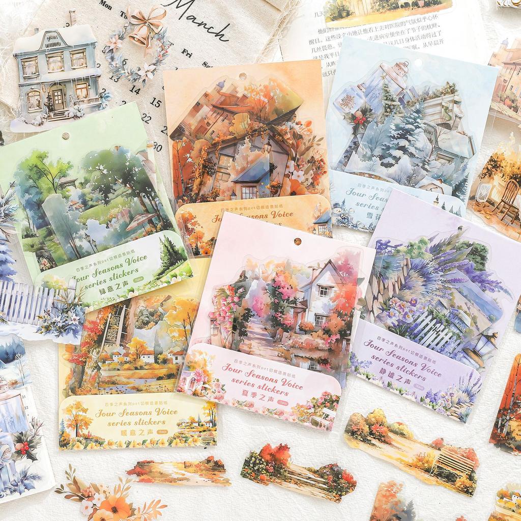15pcs/1lot Kawaii Scrapbook Sticker The Sounds of the Four Seasons Scrapbooking Supplies Planner Decorative Stationery Sticker