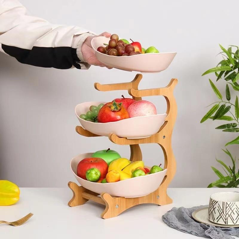 Creative Three-layer Multi-layer Fruit Tray Living Room Dried Fruit Tray Bamboo Wooden Rack Household Candy Tray Fruit Basket