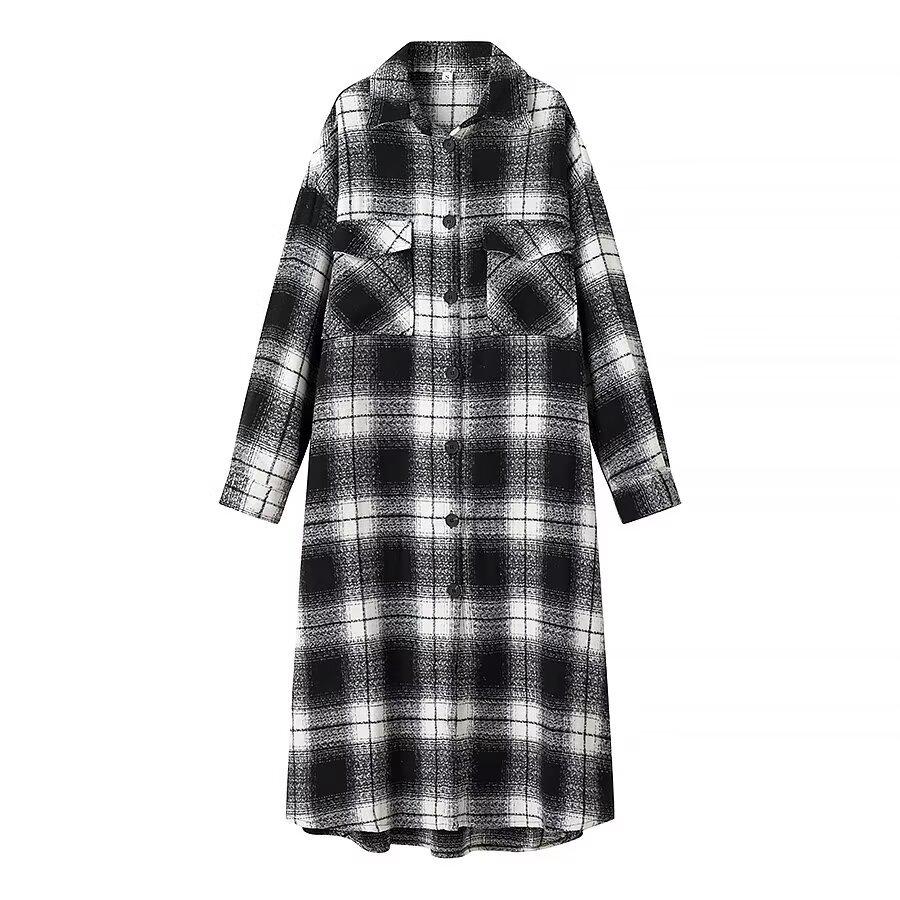 

Женская зимняя клетчатая оверсайз-рубашка 2024: Модный, Универсальный, Европейский и Американский стиль Small