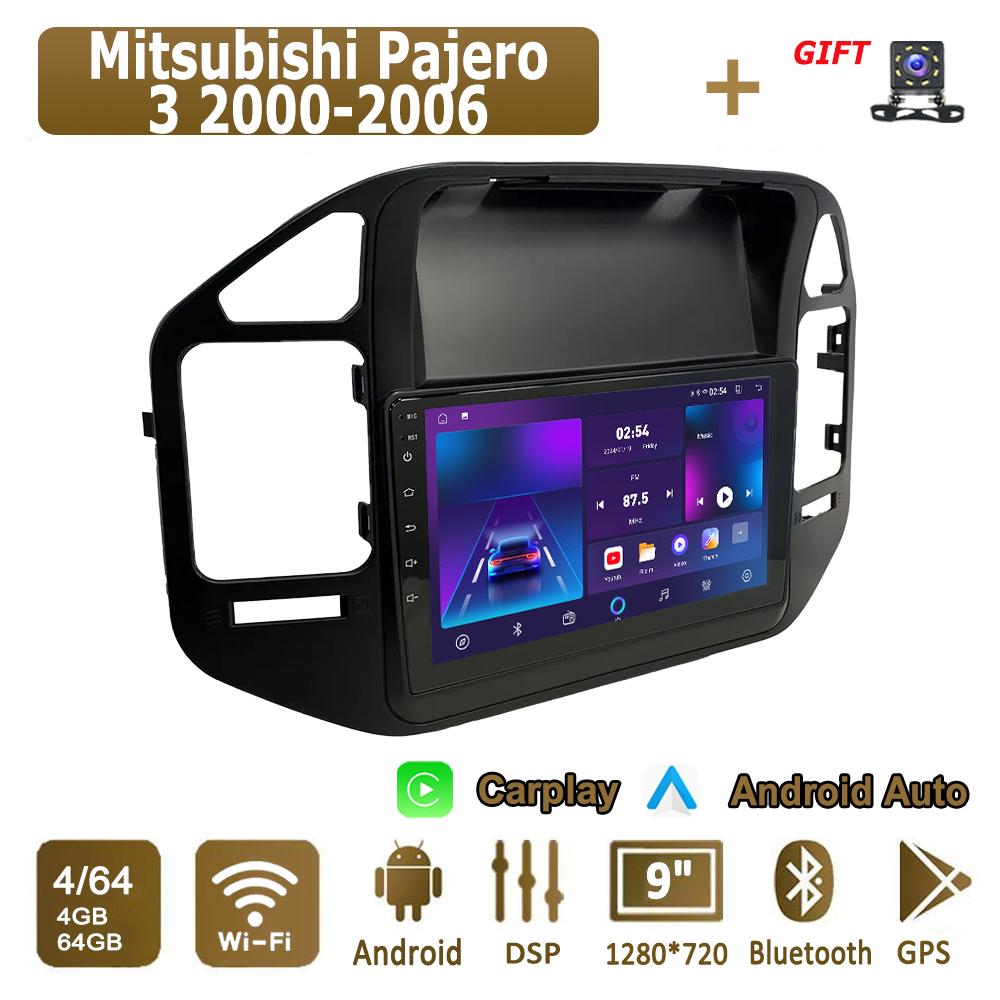 

Android Автомагнітола Carplay Для Mitsubishi Pajero 3 2000-2006 Мультимедійний Програвач Головний Пристрій Стерео GPS Навігація BT WIFI 4+64GB 4+64GB чорний