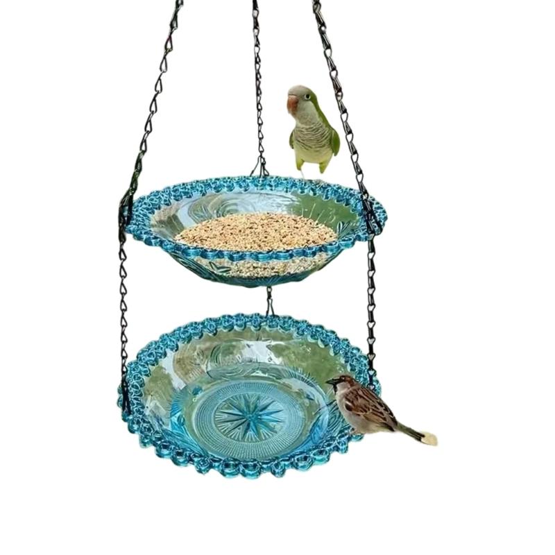 

Beautiful Two Layer Hanging Bird Water Dish With smooth For low maintenance синий