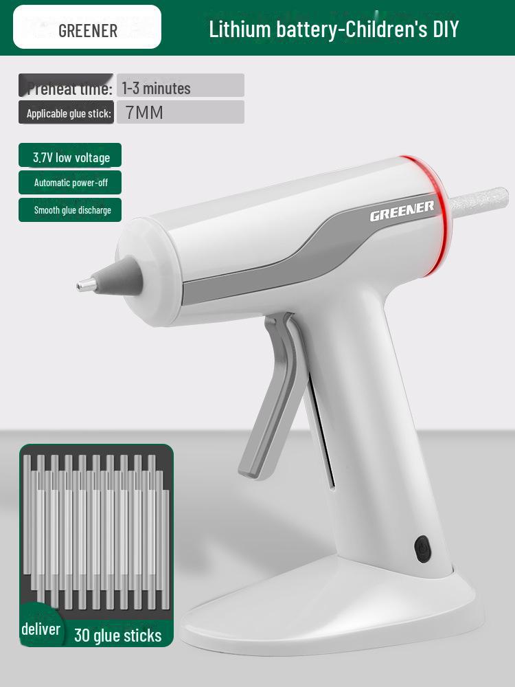 

Green Forest Wireless Hot Melt Glue Gun: Rechargeable, Lithium Battery, Ideal for DIY Crafts & Children s Projects Wireless, 10W, 30 high viscosity glue sticks