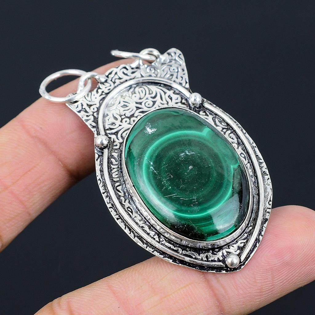 Birthday Gift For Her Natural Malachite Gemstone Pendant 925 Sterling Silver