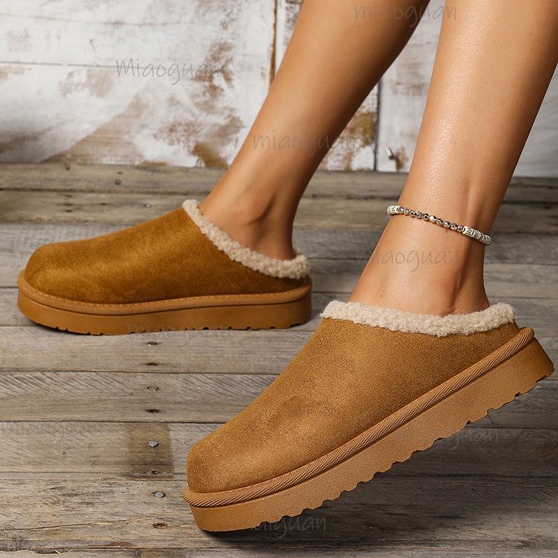 Cozy Plush Warm Winter Slippers for Women Non Slip Indoor Outdoor Fleece Cotton Shoes Woman Solid Color Faux Fur House Slippers