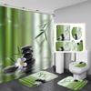 4ks Zen Green Bamboo Buddha Series Súpravy sprchových závesov do kúpeľne Protišmykové kúpeľňové koberčeky Veko WC kryt Podložka pod vaňu