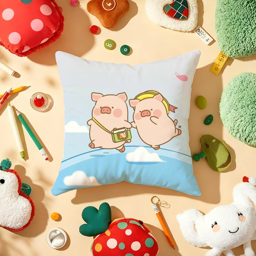 Cute Cartoon lulu pig Cushion Cover Plush Fabric Soft DoubleSided Printed Sofa Warm Winter Home Gift Pillow Cover