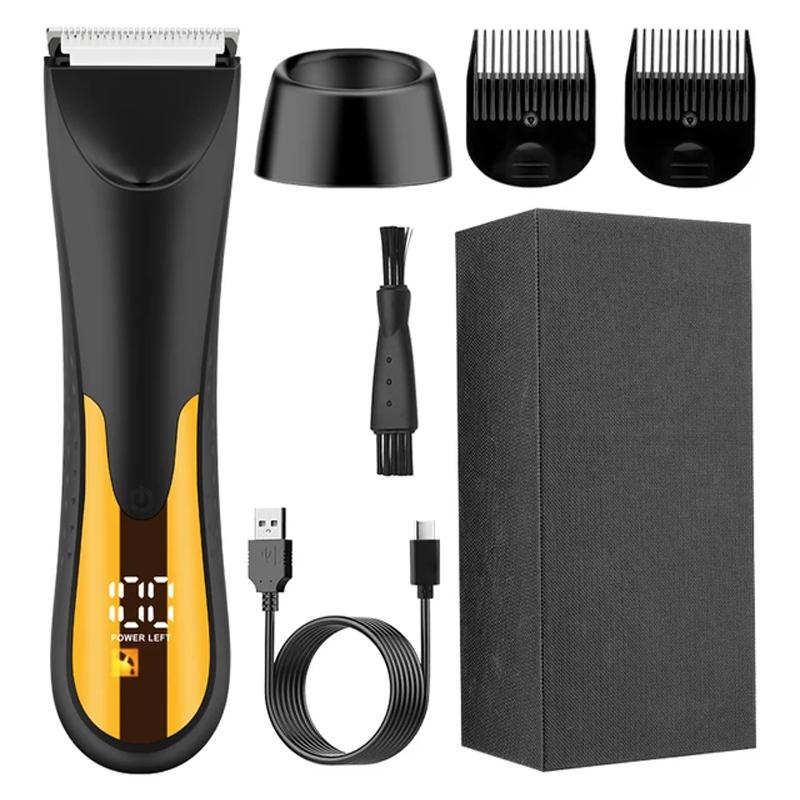 

Быстрая перезаряжаемая бритва для стрижки промежности, водоотталкивающая бритва для бритья, для груди, висков, интимной зоны, триммер для волос с базовой светодиодной лампой золотой