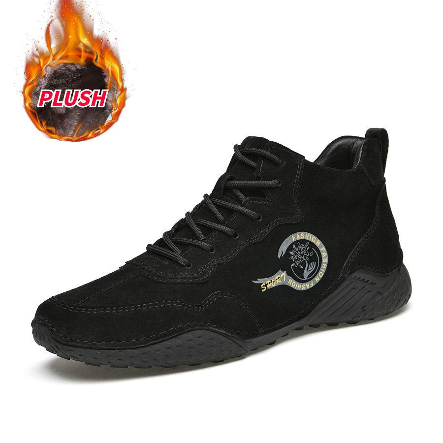 Leather Men's Shoes High-top Cotton Shoes Men's Casual Shoes Winter Velvet Thickened Shoes Martin Boots Men's