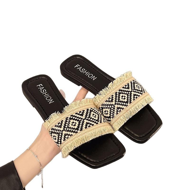 2025 summer tassel fashion outside cool slippers new fairy style flat sandals casual open-toed beach slippers