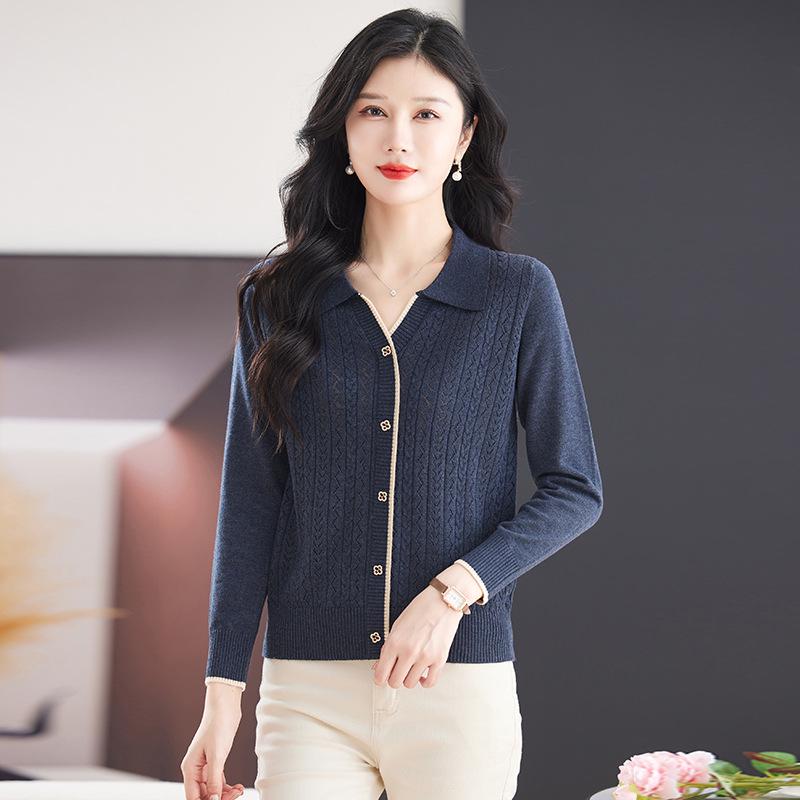 2025 Slim-Fit Cashmere Cardigan: Turn-Down Collar, Single-Breasted Jacquard Knitwear - Fashionable & Versatile Top