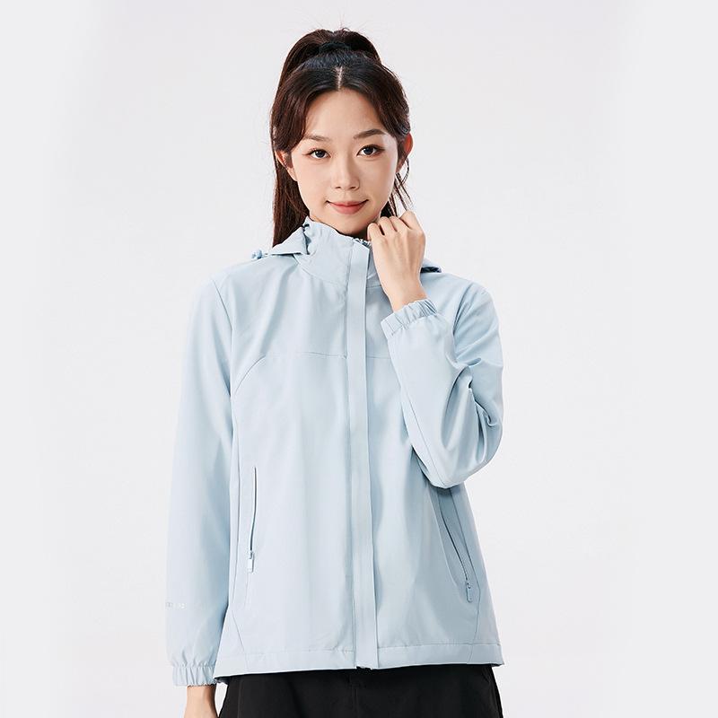 24 Spring and Autumn Thin Elastic Windbreaker Men's and Women's Outdoor Windproof and Water-proof Lined Breathable Mesh Hooded Top Jacket