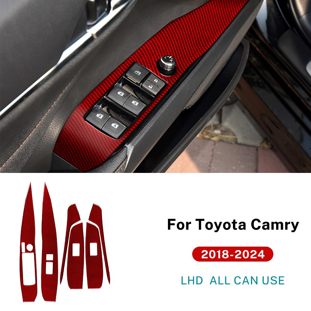 Real Soft Carbon Fiber For Toyota Camry 2018      2024 LHD RHD Car Window Lift Button Switch Panel Trim
