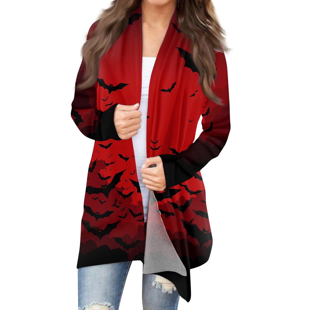 Women's Halloween Print Long Sleeve Front Cardigan Printed Top Lightweight Jacket