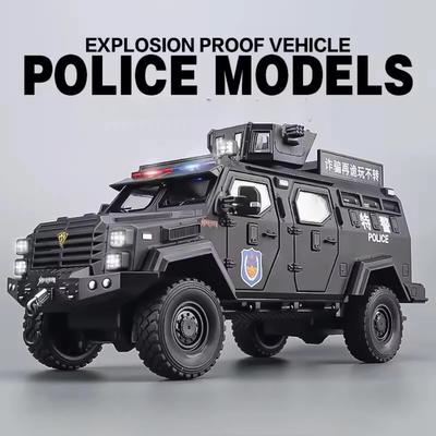 1:24 Swordtooth Tiger Police Car Toy Model Alloy Diecast Explosion Proof Doors Opened Sound Light Vehicle Models for Kids Gifts