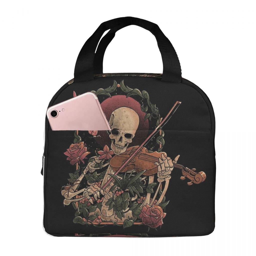 Skeleton Playing Violin Halloween Insulated Lunch Bag for Women Kids Leakproof Food Boxes Thermal Lunch Box Tote