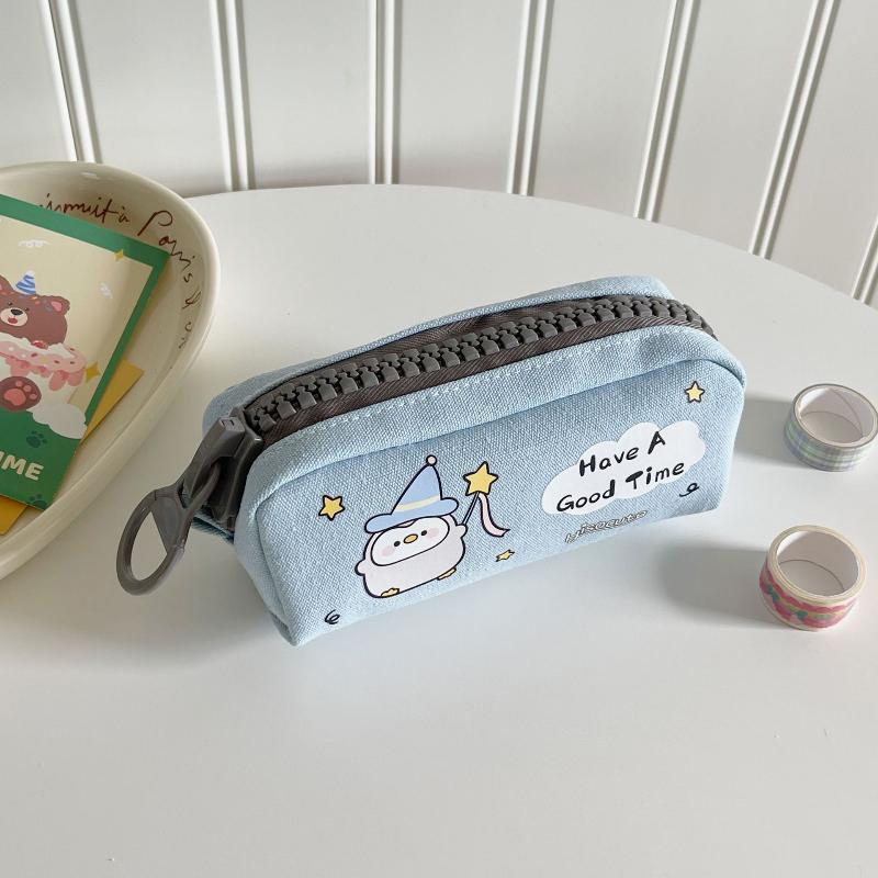 

Cartoon Cute Canvas Pencil Case Student Large Capacity Stationery Storage Bag Portable Cosmetic Bag Lovely Gifts синий