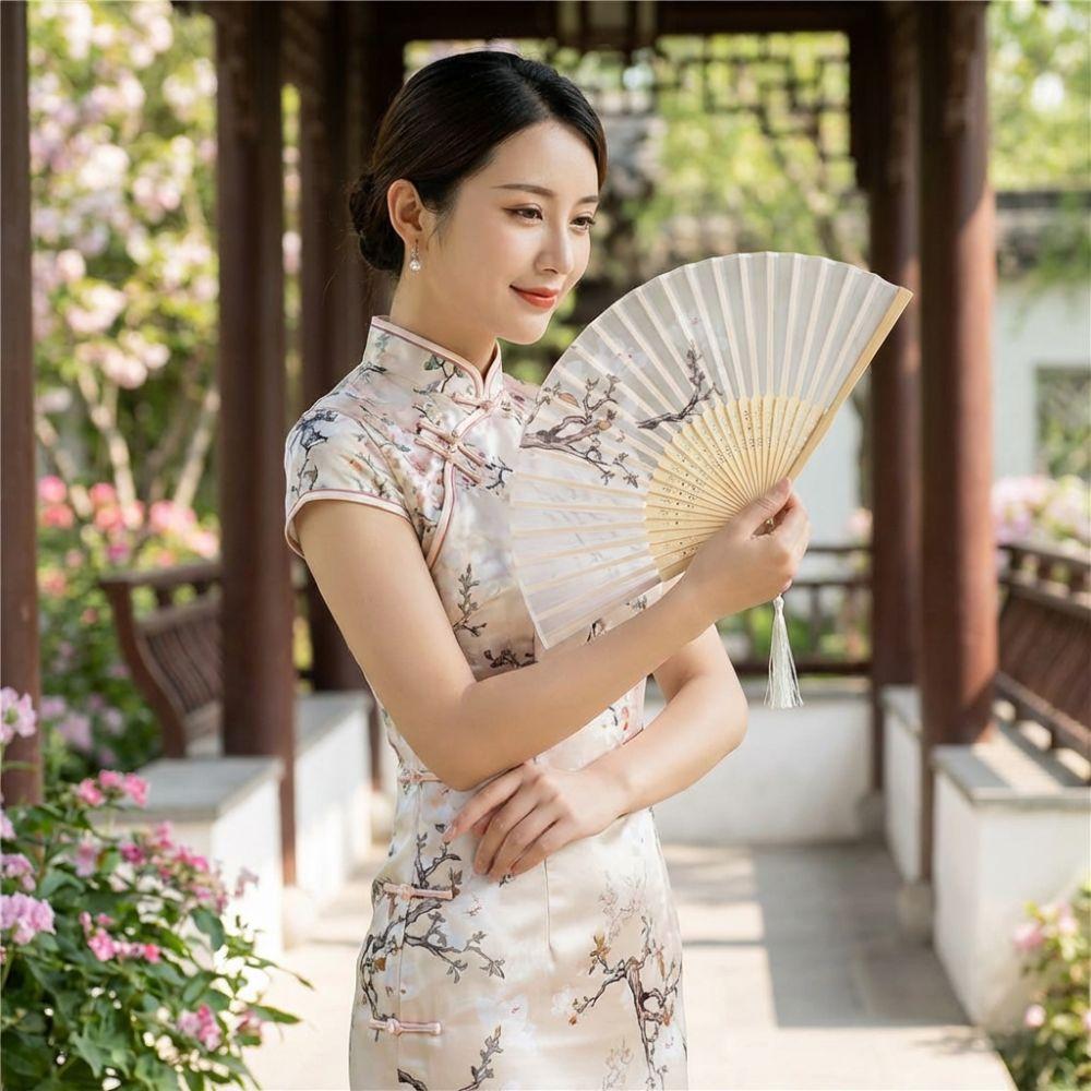 Bamboo Frame Traditional Dance Fan Antique Handheld Fan Women Fan Folding Fan  Cultural Performance