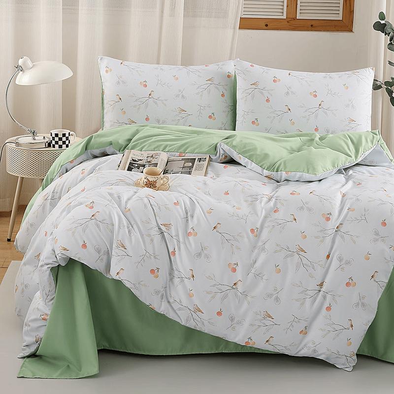Shengfuni Green Branches Premium Cotton 4-Piece Bedding Set