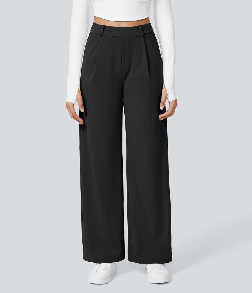 Women's High Waist Pleated Wide Leg Trousers
