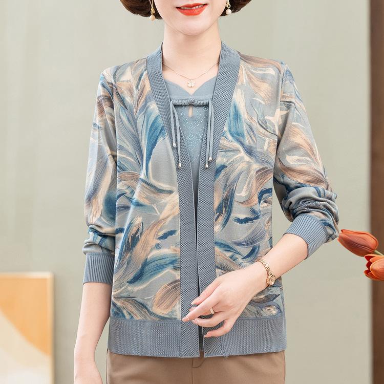 

Осенняя одежда для среднего и пожилого возраста, свитер с длинными рукавами, имитация двойки, для дедушки и бабушки, новый свитер весна-осень, модный топ 3XL синий