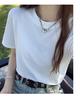 Women's Casual Minimalist Korean White Cotton Short-Sleeve Round Neck T-Shirt