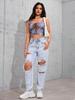 Jeans strappati da donna - Nuova tendenza europea americana, Lavati, Casual, Versatili, Elasticizzati, Larghi, Gamba dritta