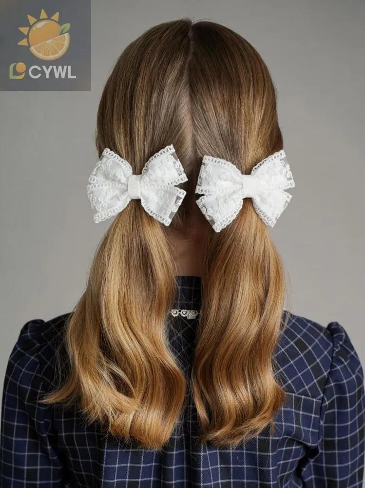 

2pcs Lace Bow Hair Clips Set for Women Girls Elegant Hair Accessories with Soft Fabric and Secure Grip Suitable for Daily Wear and Special Occasions One Size білий