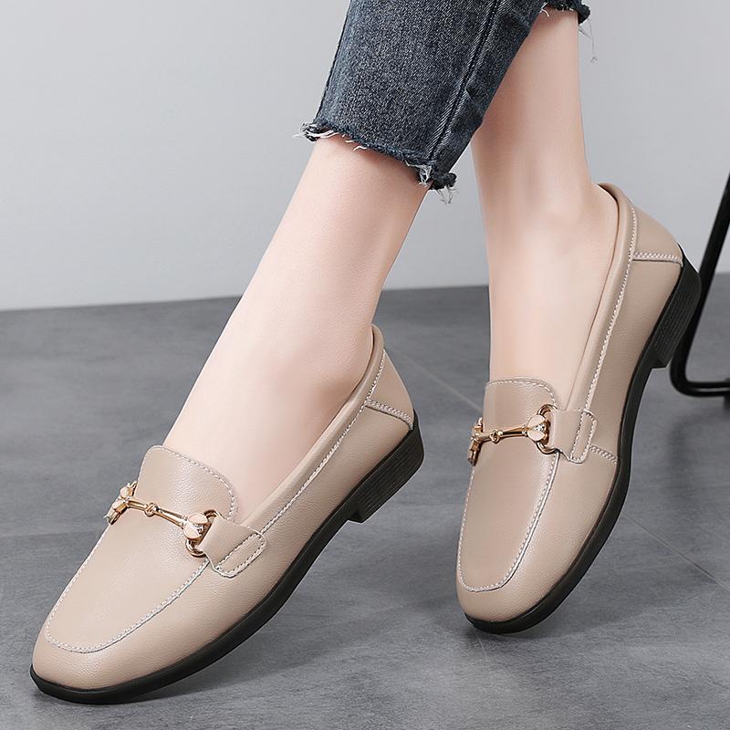 Women Shoes Ladies Flat Fashion Vintage British Leather Oxford Loafers Comfy Casual Shallow Flats Gold Logo