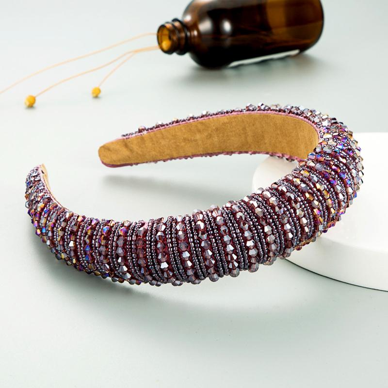 1Pc Padded Head Crown Elegance Crystal Beaded Multicolor Wide Edge Baroque Women's Hair Band Headband