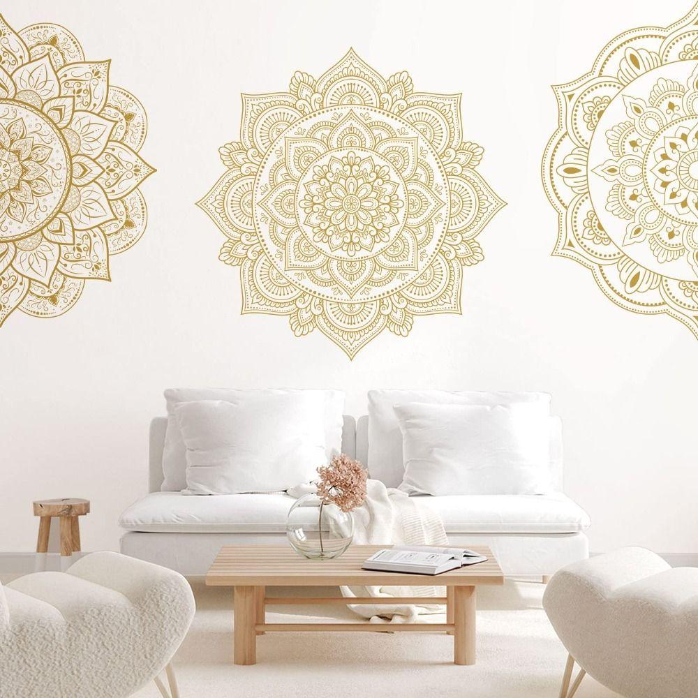 4 ks Zlatá Boho Mandala Samolepka na zeď PVC Samolepky na zeď Dekor Poloviční Mandala Nástěnná nálepka Ložnice