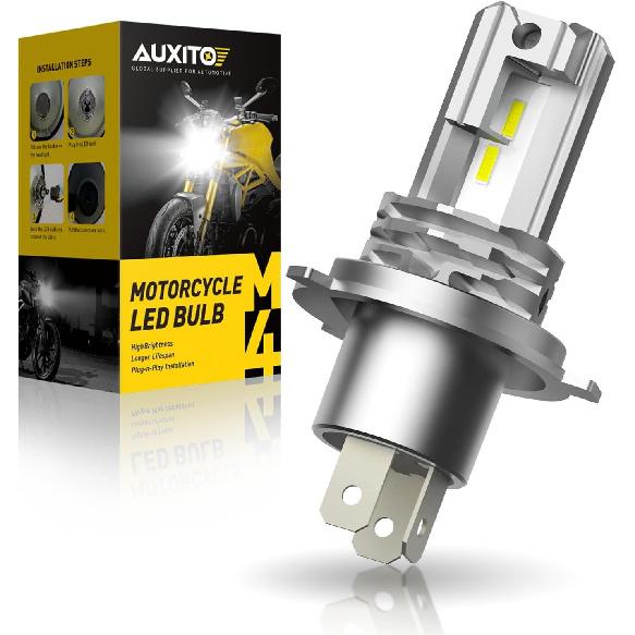 

AUXITO H4 Light Bulb Hi/Low for Motorcycle, 400% Brighter, 9003 Bulb 6000K Cool White H4 Fog Light Fanless, Plug and Play, Pack of 1 H4/9003/HB2