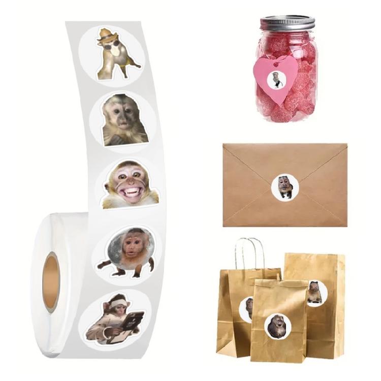 500Pcs Monkey Shaped Sticker Decorative Wrapping Labels For Scrapbooking Journal Notebook Phone Laptop Gift Packaging