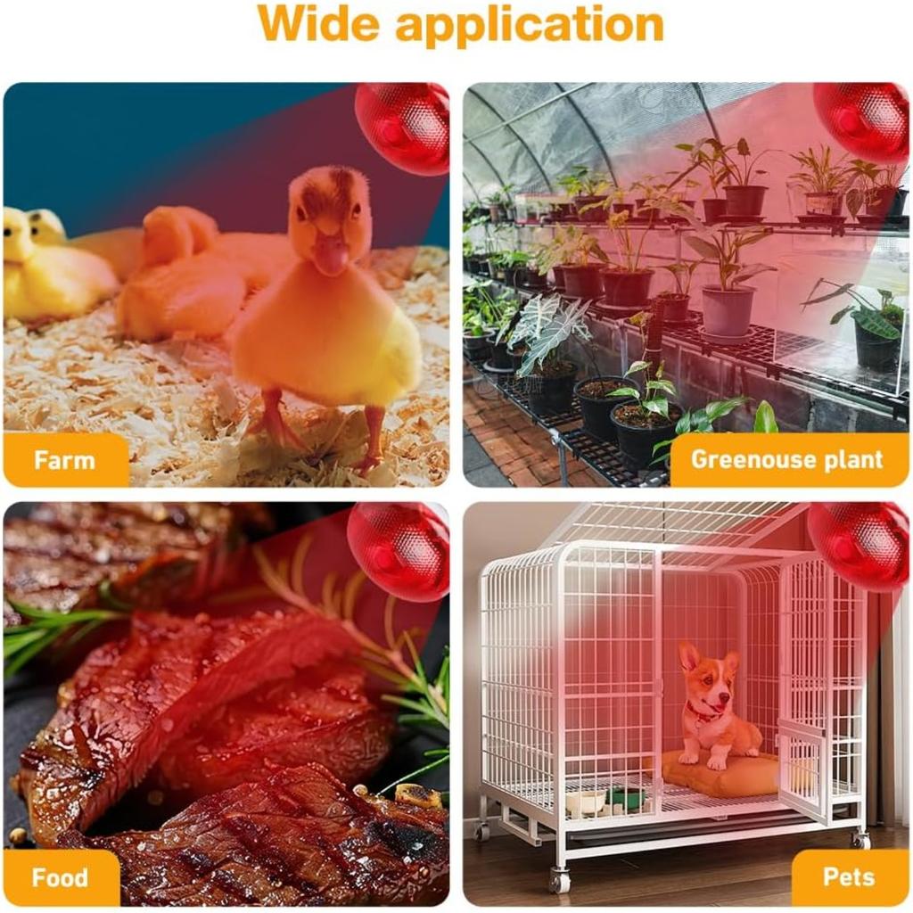 2Pcs Infrared Heat Lamp Bulb, 250W Infrared Reptile Heat Lamp Bulb, Infrared Glass Bulb, Waterproof Basking Spot Red Heat Light for Poultry Chicks